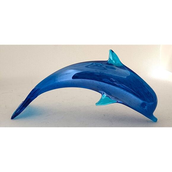 BLUE GLASS JUMPING DOLPHIN-Turquoise Blues-Table Decor-Ocean-Beach Decor - Picture 7 of 11